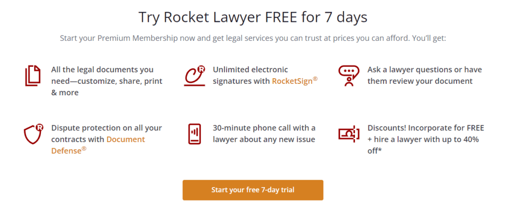 Rocket Lawyers Free Trial 7 Days